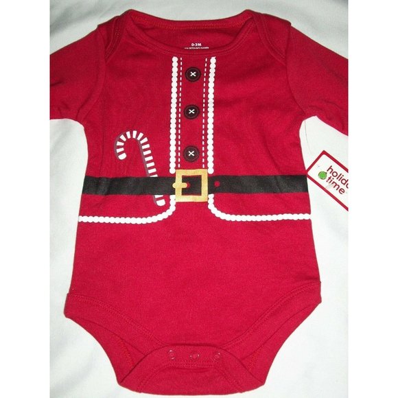 Santa Suit Red Christmas Long Sleeve Bodysuit 0-3 Months Boy Girl Baby Costume - Picture 3 of 4